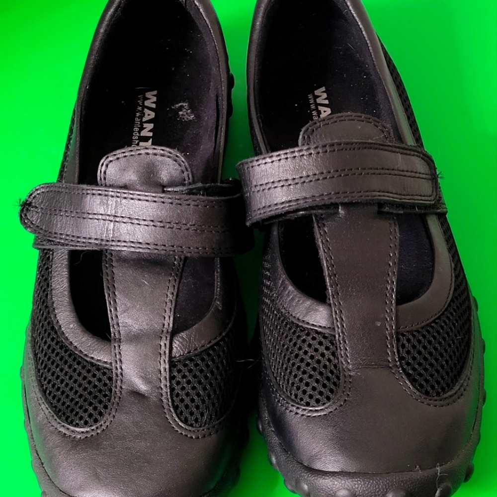 Wanted shoes discontinued design leather velcro Mary Jane like sandal black